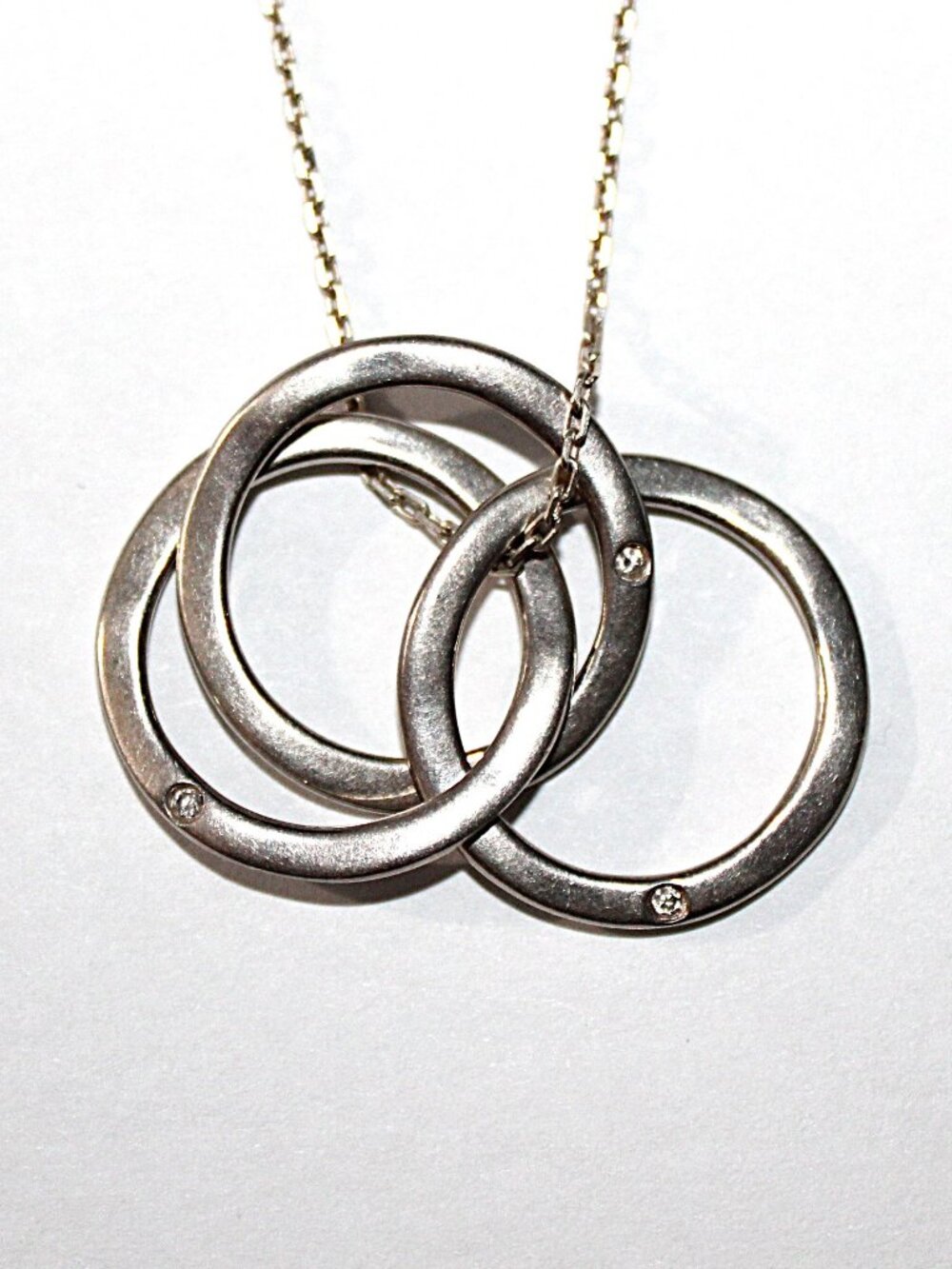 Sterling Silver Three Circle Pendant Necklace Diamond Accent